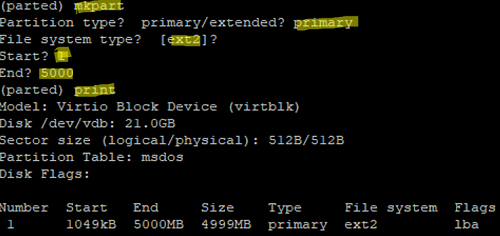 parted - create new primary partition with mkpart